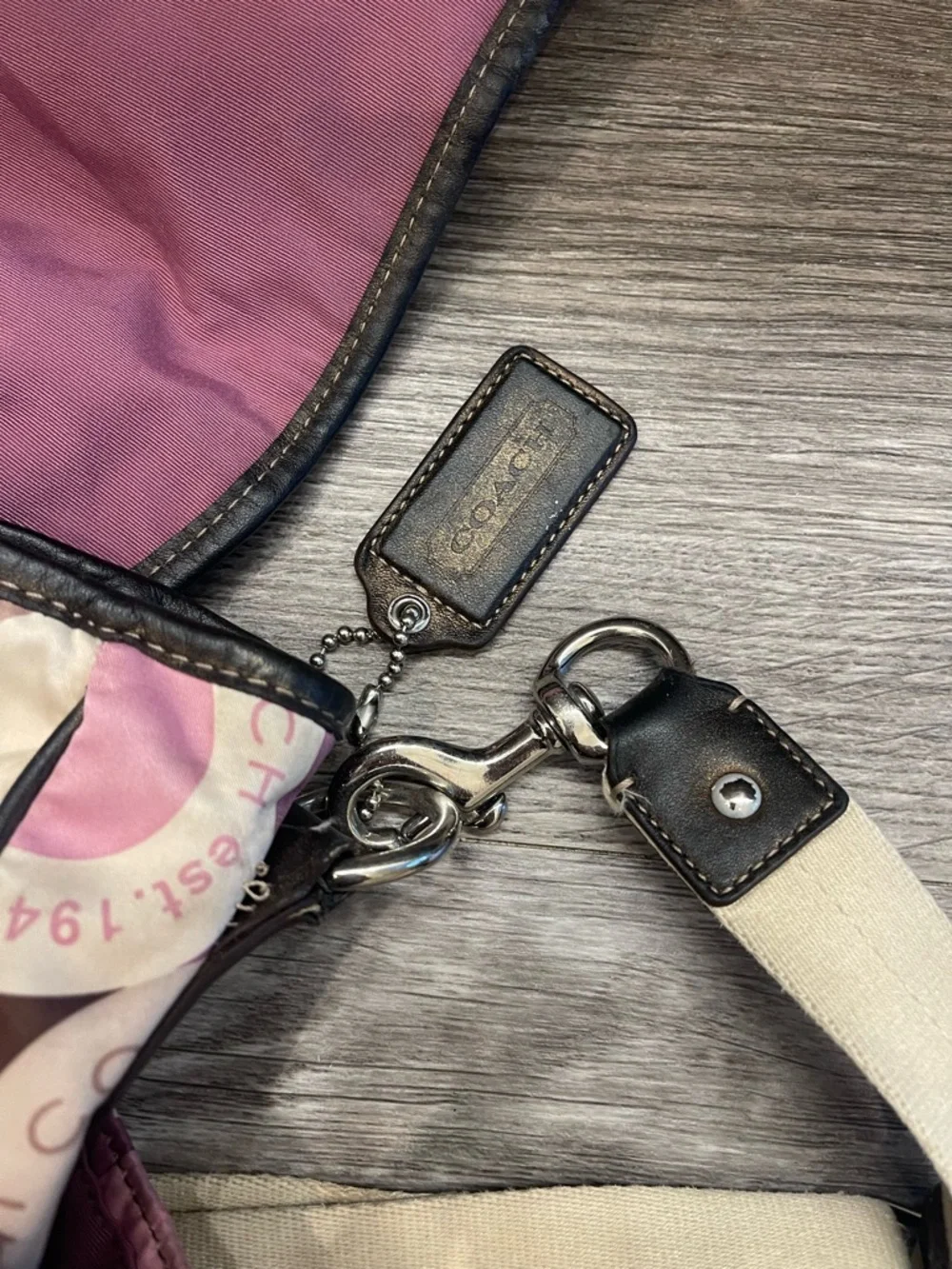 Coach Pink and Cream Crossbody with Leather Trim and Canvas Strap